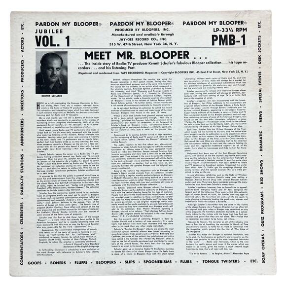 Kermit Schafer Pardon My Blooper Radio & TV's Most Hilarious Vinyl Vol 1 VG 1954 - Picture 5 of 5